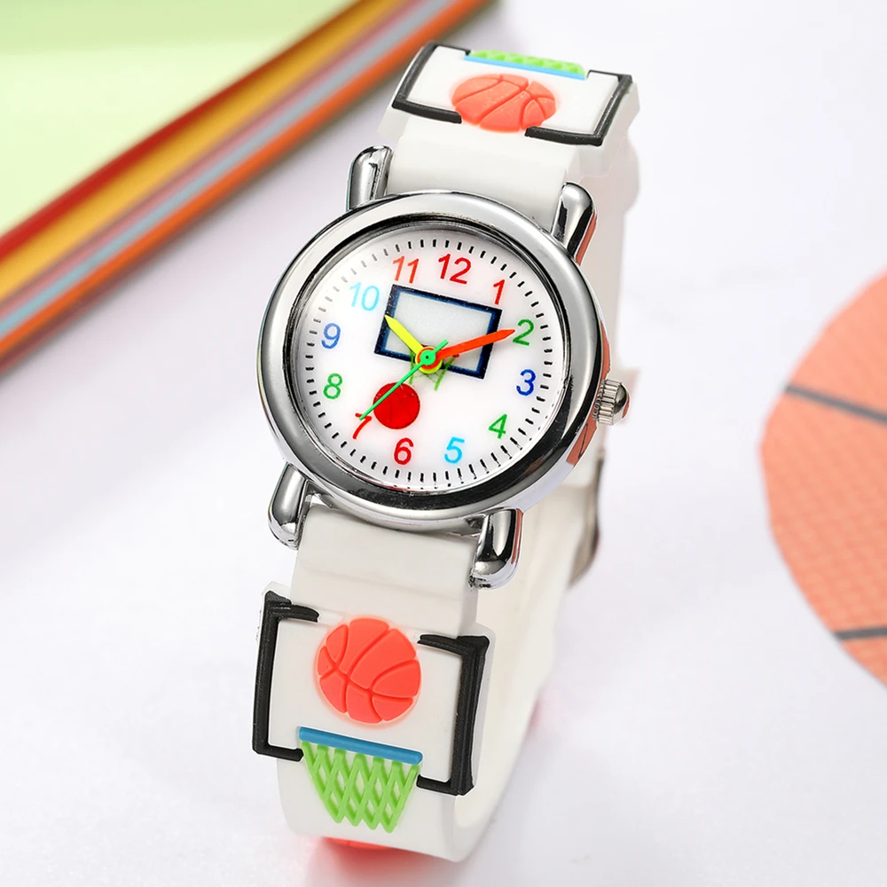 Fashion Children Students Cartoon basketball Pattern Sports Watch Kids Boys Girls Gifts