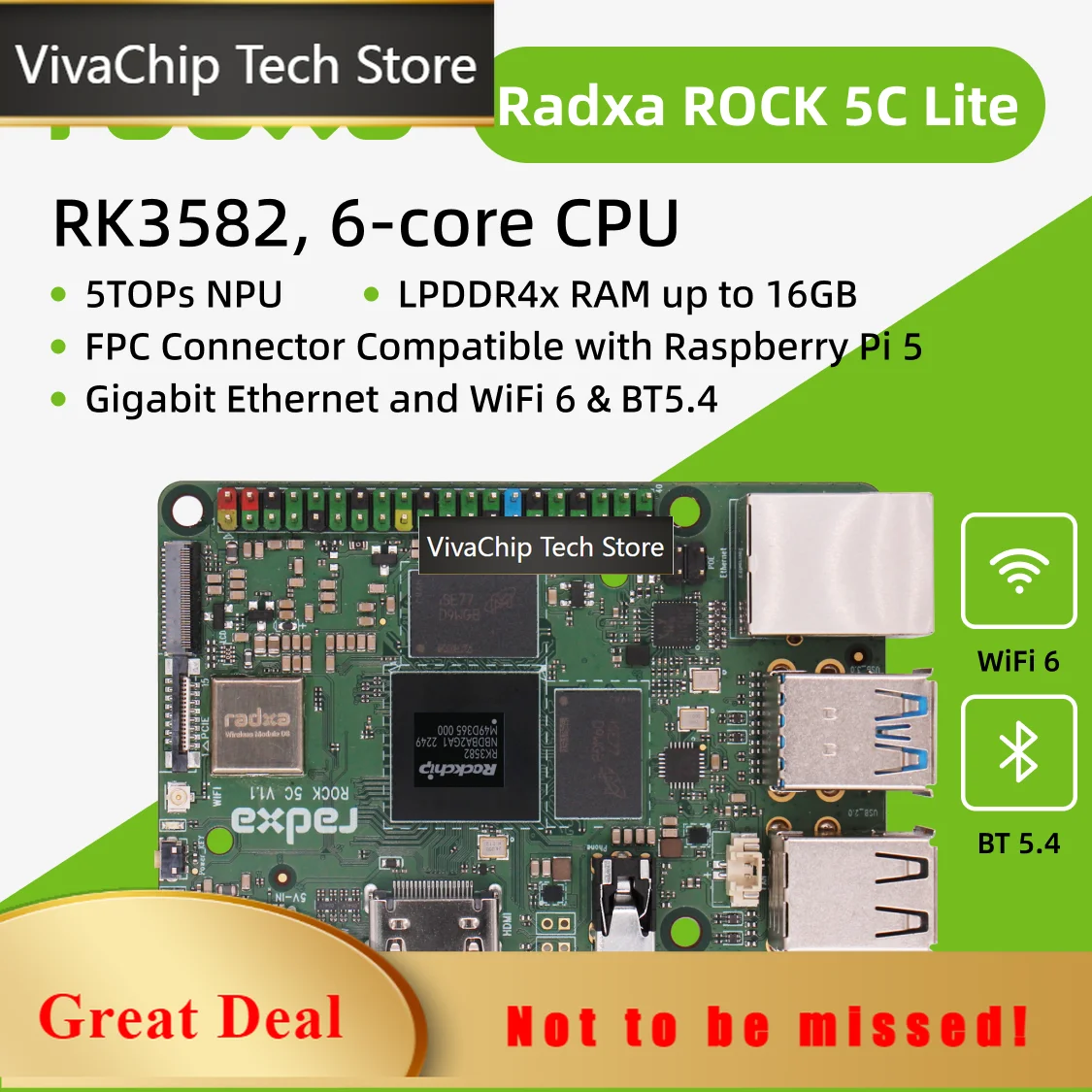 VivaChip TechRadxa ROCK 5C RK3588S2, Radxa ROCK 5C Lite RK3582, Single Board Computer