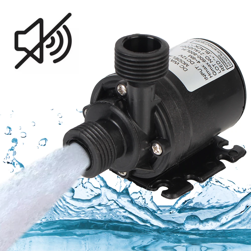 Mini bomba de agua sumergible ultrasilenciosa, 12V de CC, sin escobillas, 800L/H, jardín, portátil, 5M, sistema de refrigeración, calentador de