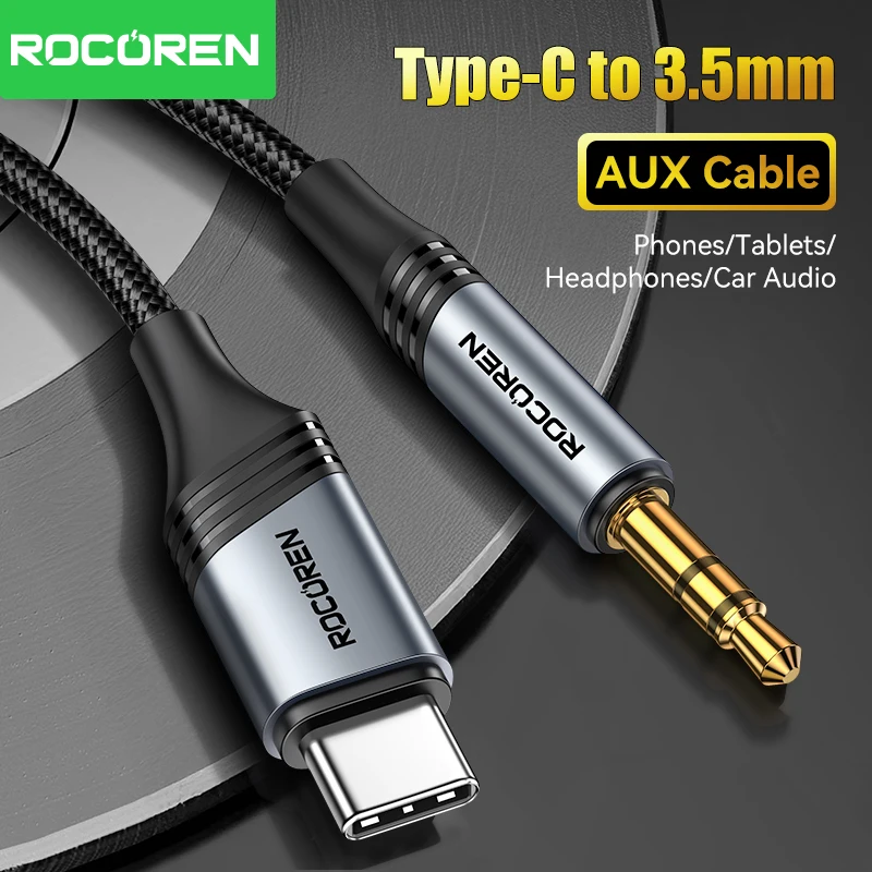 Rocoren Type C to 3.5mm AUX Cable 3.5 mm Jack Male to Male Hi-Fi Sound Headphone Adapter For Phones Laptop Tablet Audio Cablel