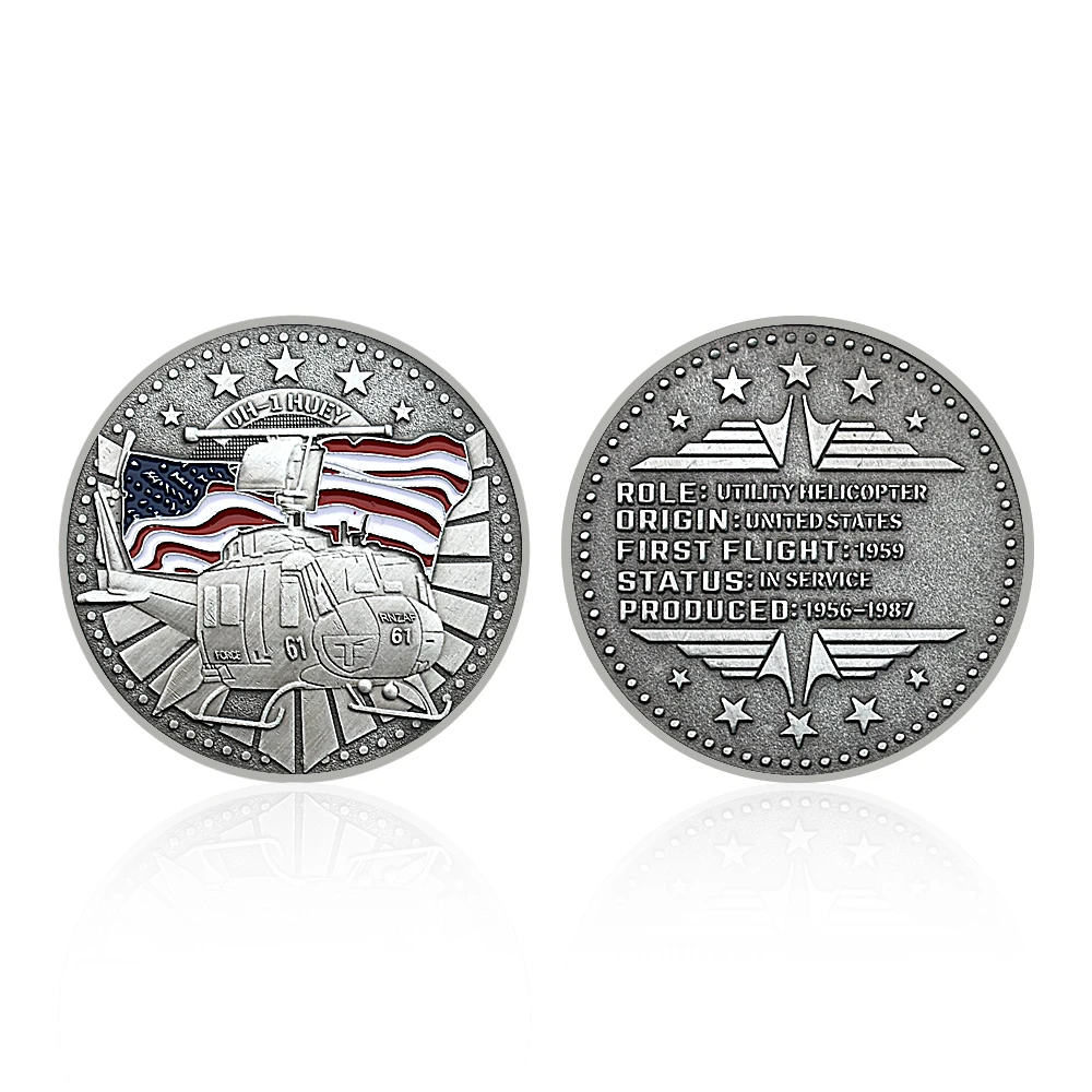 US UH-1 Iroquois Challenge Coin Vintage Silver Metal Craft Fighter Aircraft Military Coin Collection Holiday Gifts - Image 2