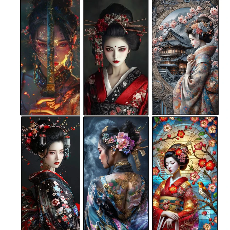 

5D Diamond Painting Vintage Japanese Style Samurai Geisha Bonsai Sakura Full Square Round Mosaic Embroidery Cross Stitch Kits