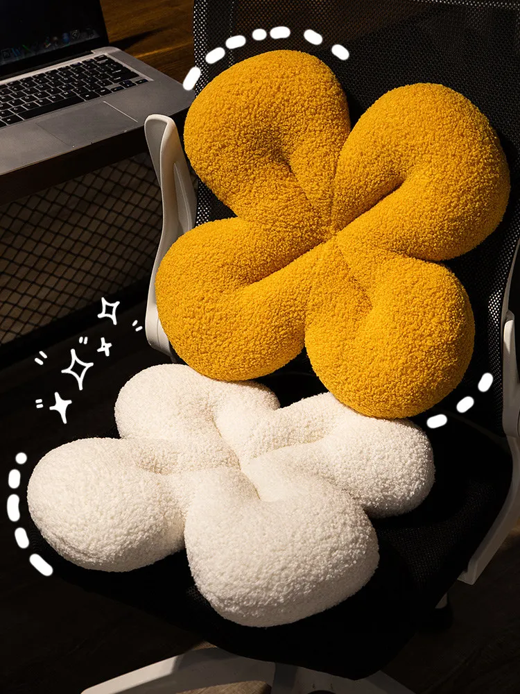 Nordic Simple Four Leaf Clover Shape Cushion Warm Winter Chair Mat Cuhsion Sofa Decor Khaki Coffee Flower Office Throw Pillow