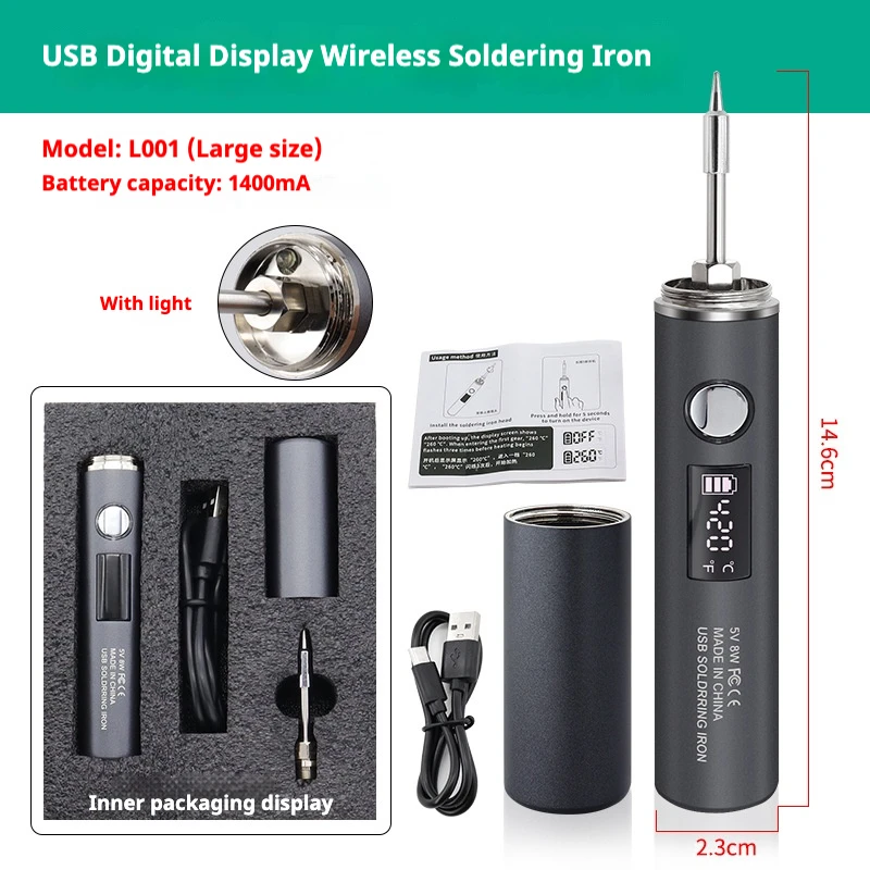 USBはんだごて 温度調節可能 260-420 ℃   電気はんだごて 1400mAh インテリジェント LED はんだ溶接ごて DIY ツール
