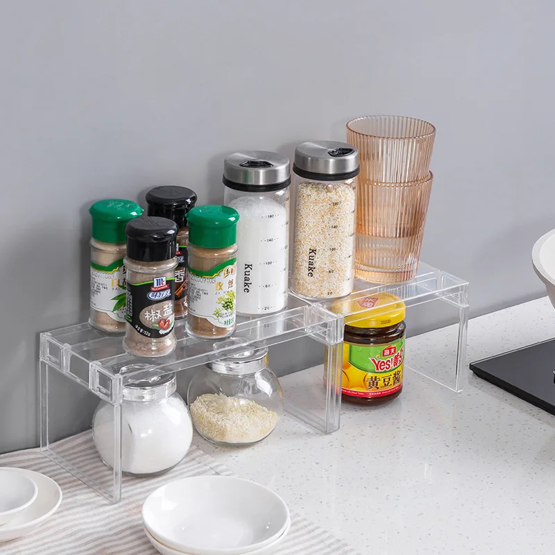 Versatile Transparent Organizer Shelf: Multi-Purpose Kitchen Fridge Tier, Desktop Display, Bathroom Storage & Compact Table