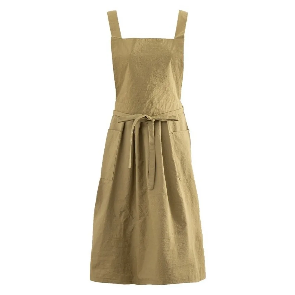 Retro Waterproof Long Waist Apron Cotton Pure Color Kitchen Aprons Princess Apron Gardening Coffee Shops