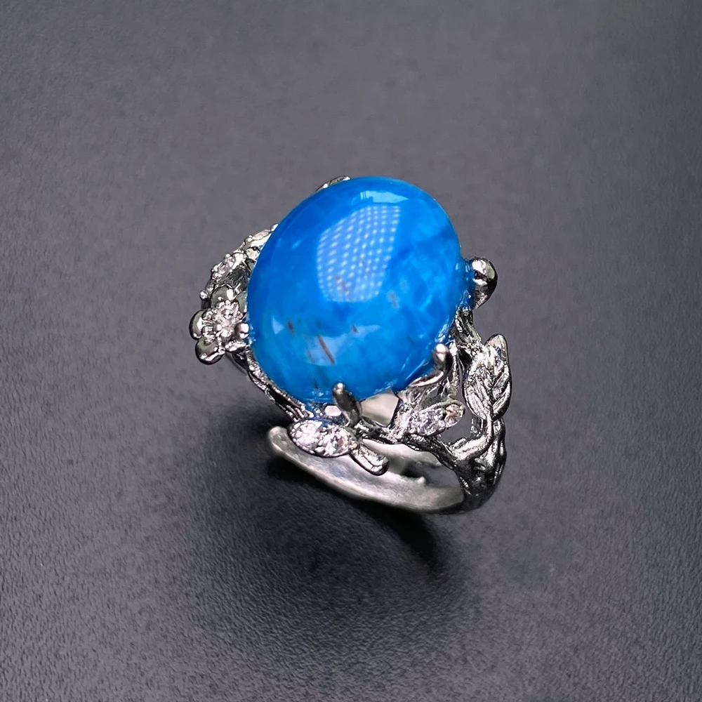 Vintage Natural Apatite Gemstone Ring Band Classic Crystal Gemstone 10*12mm Fine Jewelry Gift for Women Daily Wear