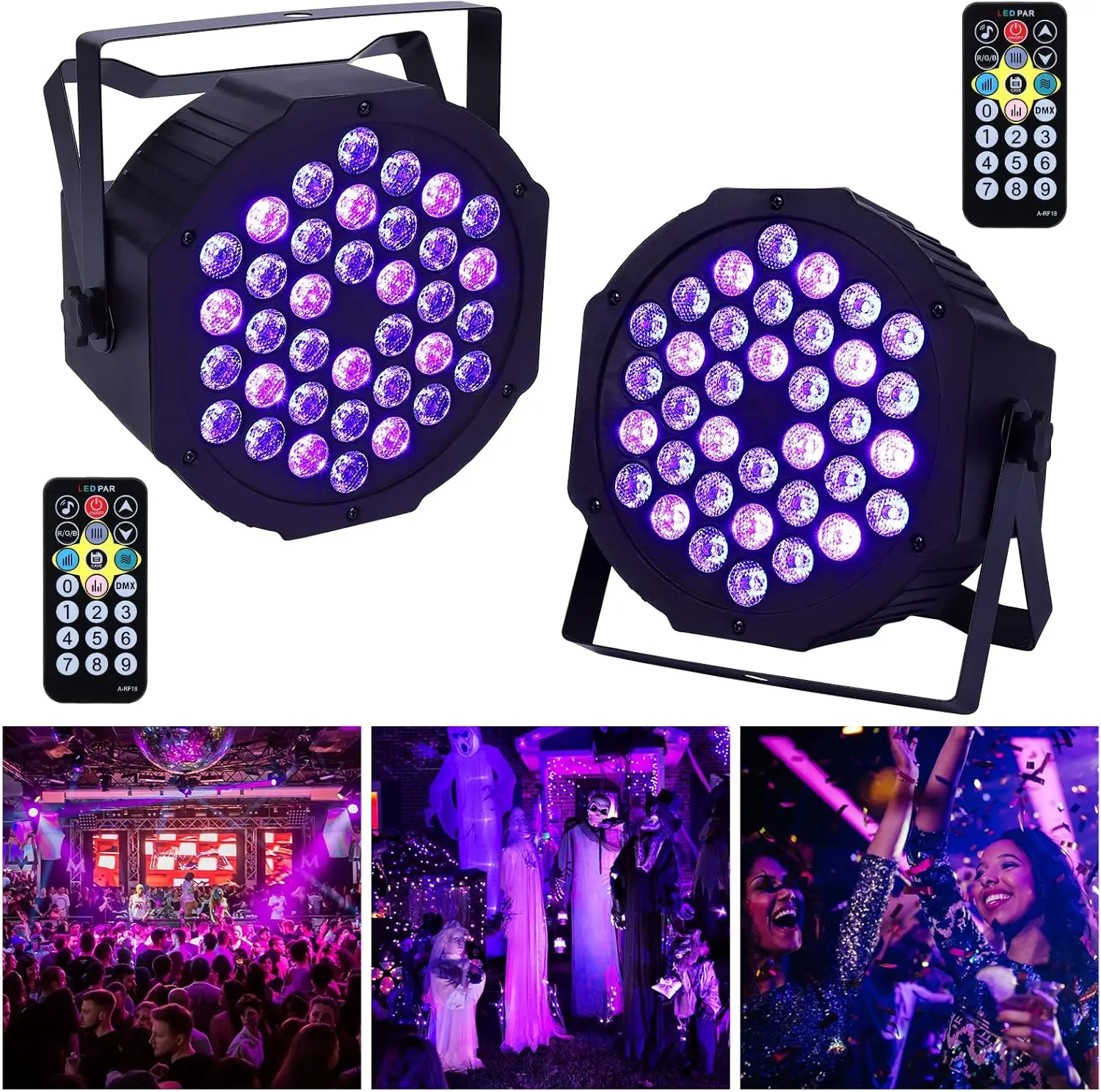 2pcs UV Spotlight Black Light, 36 Leds Disco Light, Music Control, For Parties, Bars, Stage, Christmas, Halloween, Marriage