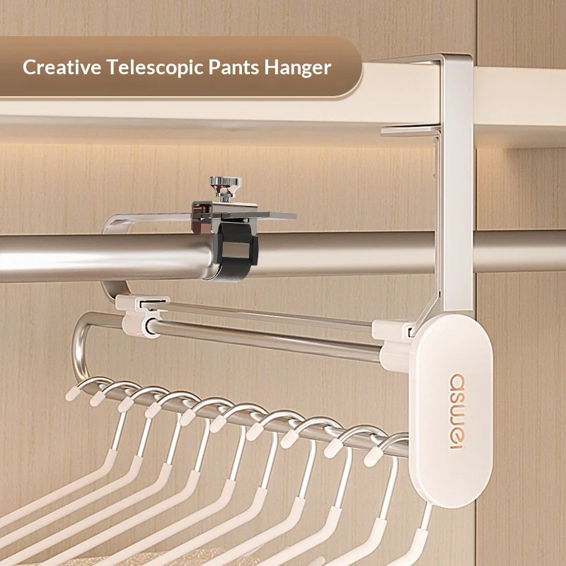 Telescopic Trouser Rack with Smooth Slide Rails – Space-Saving, Traceless, Pull-Out Goose-Neck Hanger, Durable & Slip-Proof