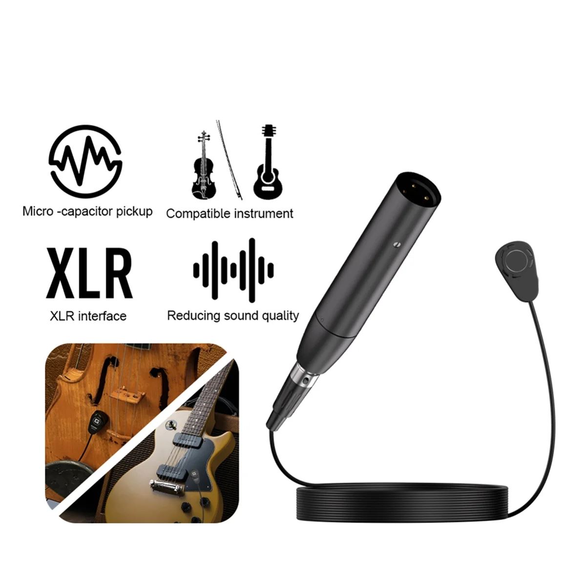 A02R GC411 Instrument Pickup Wired Violin Microphone Musical Instrument Condenser Mics Omnidirectional Pickup with 5M Wire