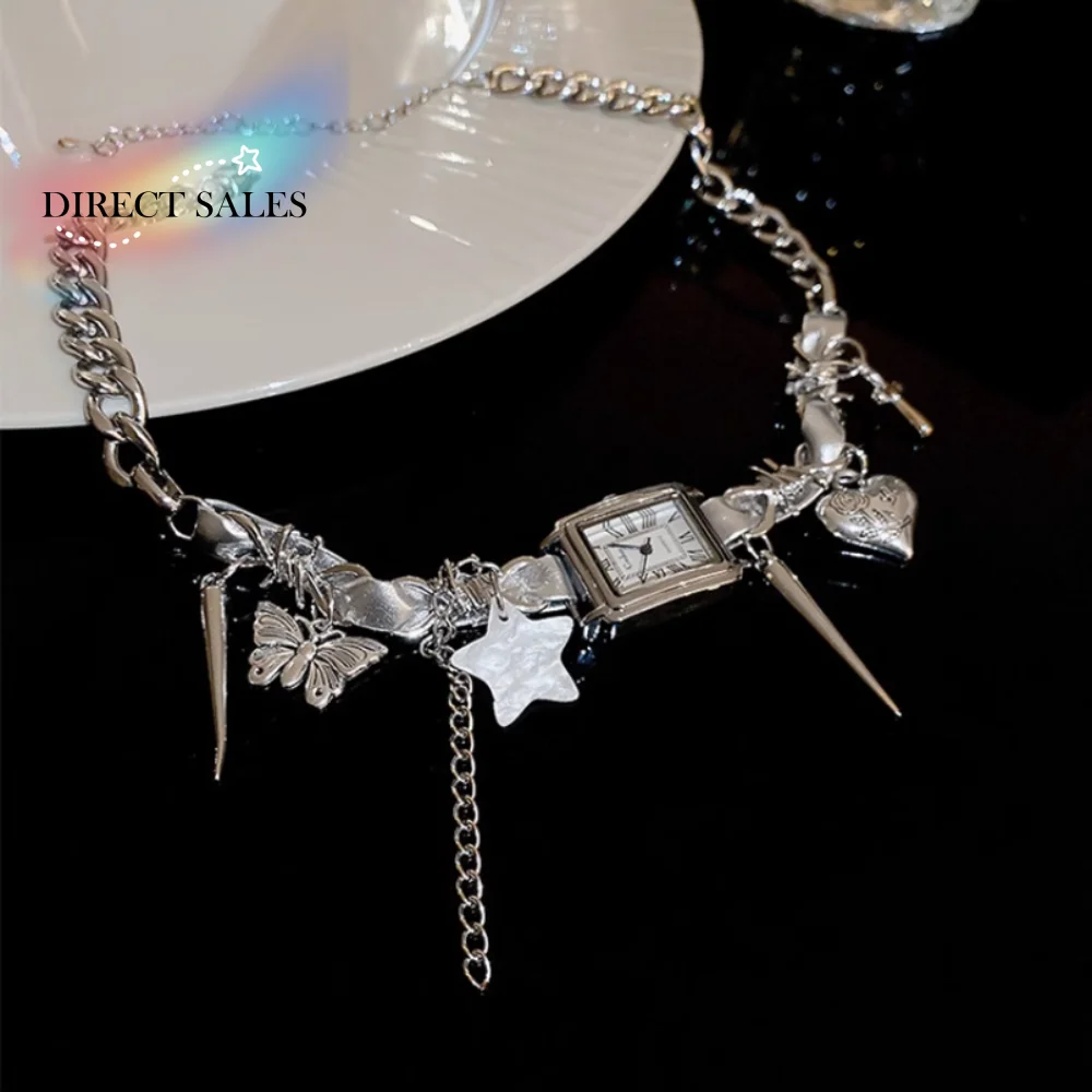 

Модные часы со звездами, педант, колье, крест, сердце, готическое ожерелье с заклепками, аксессуары, женские украшения на шею, Y2K, ожерелье с кисточками, вечерние