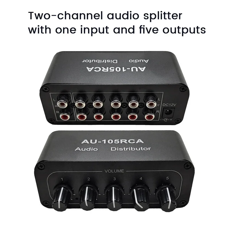 1-IN-5-OUT HiFi Stereo RCA Audio Splitter / Selector Tone Controller Portable Audio Switcher