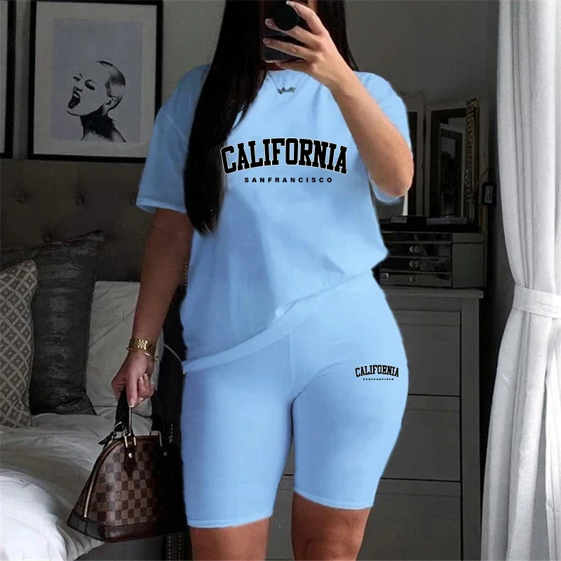 New Two Piece Set for Women Tracksuit Woman Clothing Casual Short Sleeve O-Neck 2024 Summer T-Shirts Daily Shorts Matching Sets