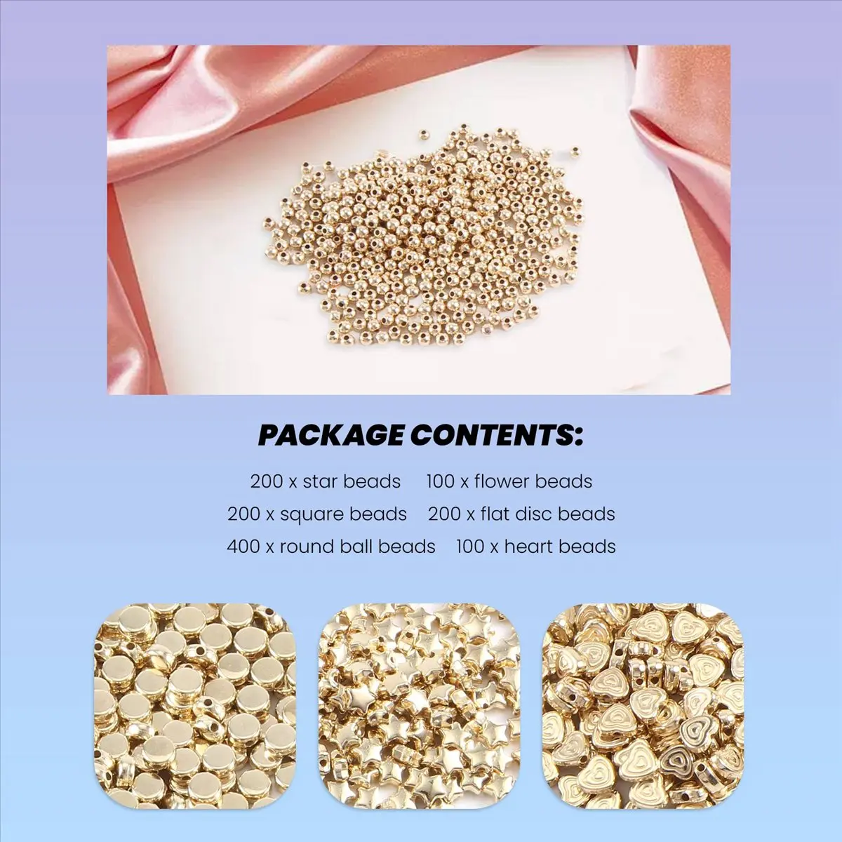 ABQR 1200 pièces ensemble de perles d'espacement pour la fabrication de bijoux de bracelets, boucles d'oreilles, colliers (6 formes différentes)