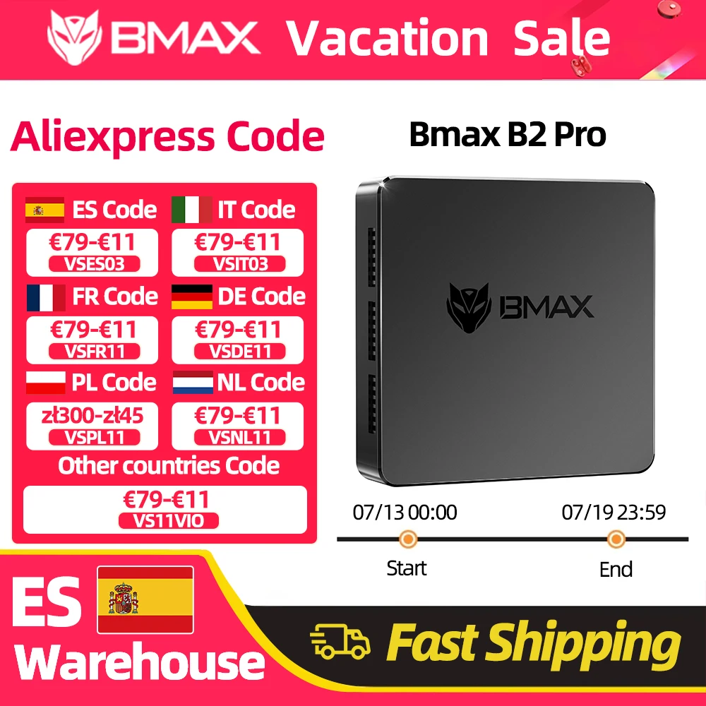 Mini PC BMAX B2 Pro Intel Celeron N4000 8GB RAM 256GB SSD Windows 11 Doble HDMI WiFi 2.4G/5G Bluetooth 5.0 Gigabit Ethernet Ordenador Compacto para Oficina y Hogar
