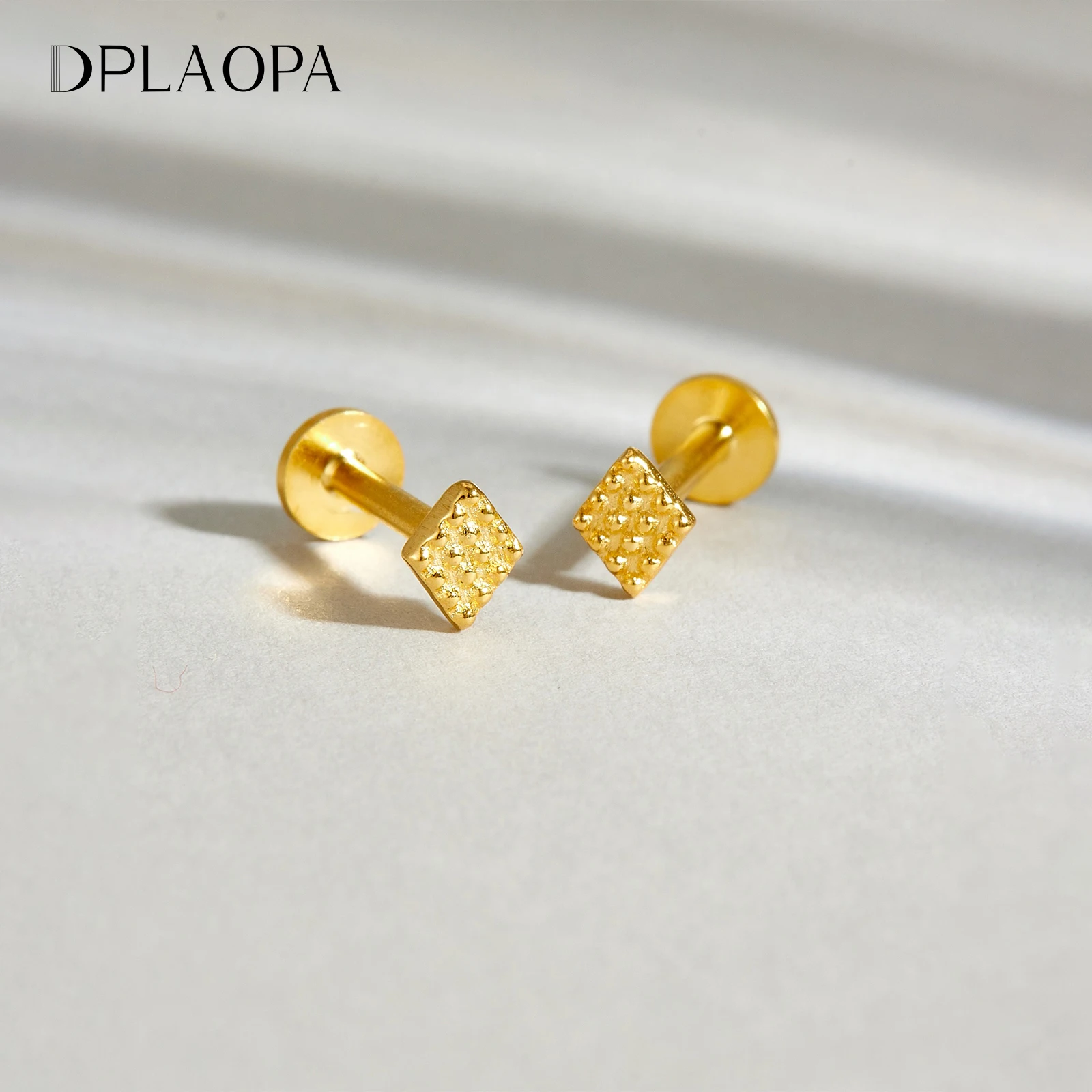 

DPLAOPA 925 Sterling Silver Rhombus Beads Textured Plain Stud Earrings Simple Fine Women Jewelry Rock Punk Daily Gift