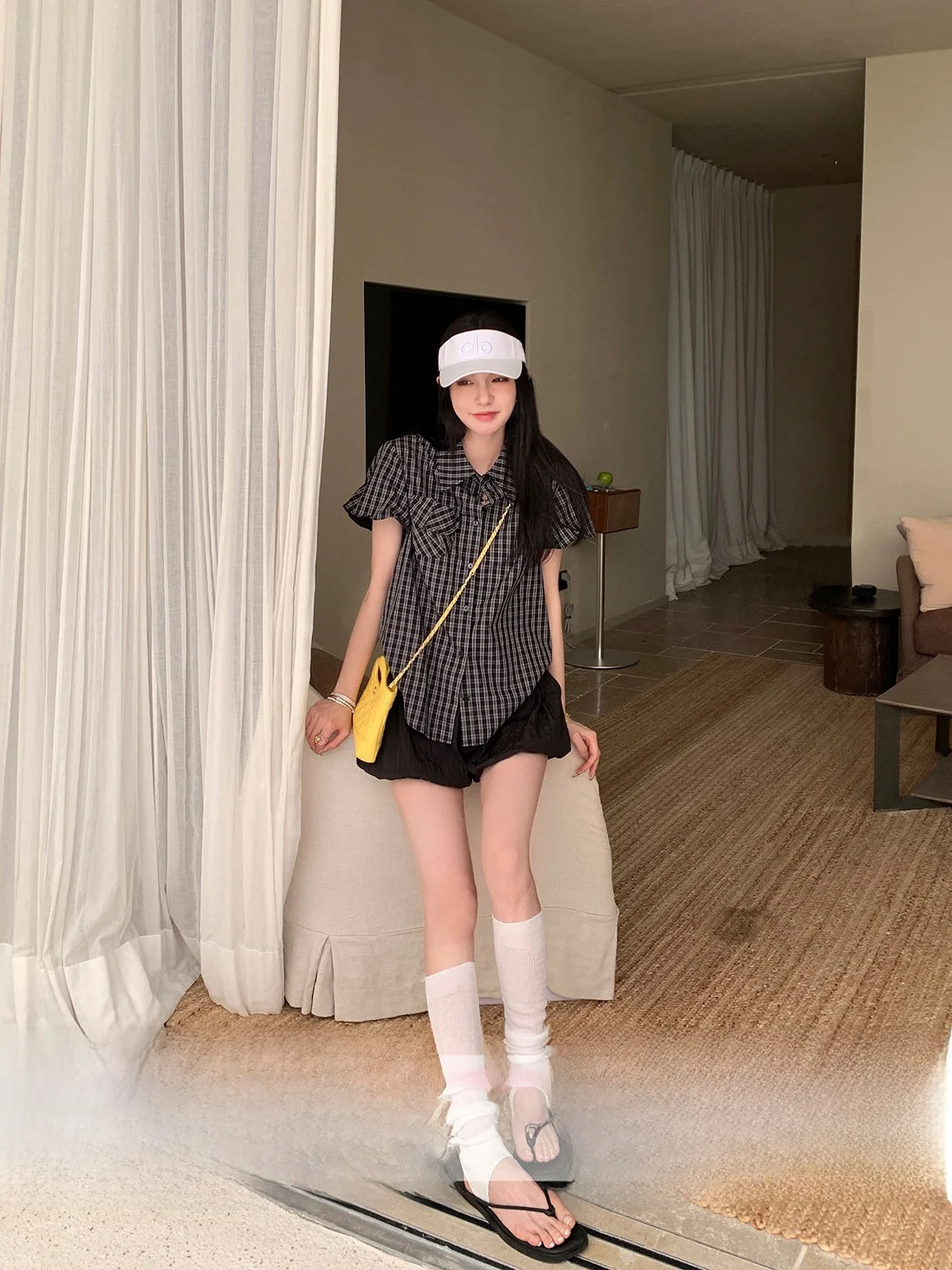 

Свободная повседневная женская рубашка с коротким рукавом, летняя, новый дизайн, винтажный топ, дышащий хлопок, в клетку, на пуговицах