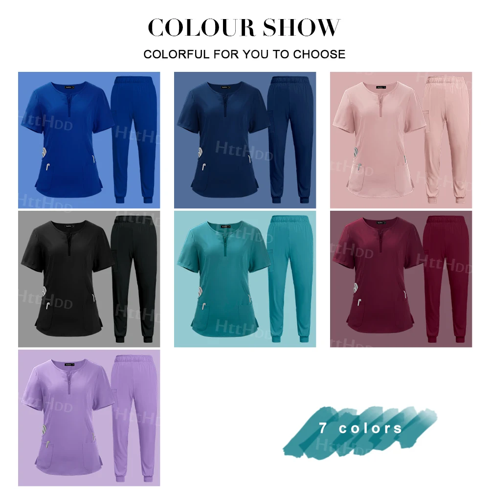 Spa Uniform Scrubs Vrouwen Ademende Zachte Joggingbroek Met Korte Mouwen En Rits Kraag Schoonheidssalon Nageltechnicus Werk Uniform