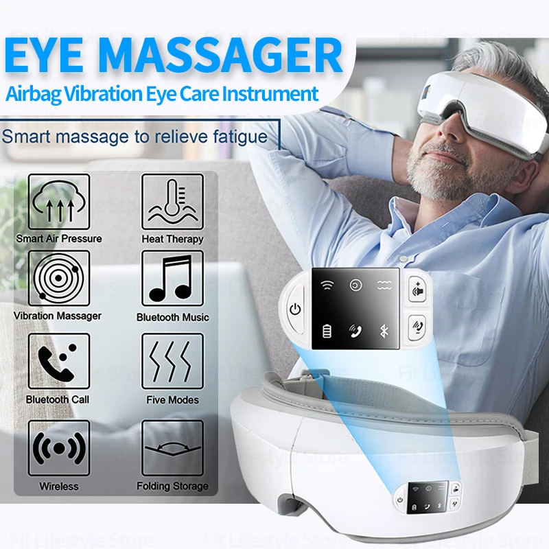 Ohio eur oculaire intelligent 4D avec vibration thermique, airbag vibrateur, soins des yeux, compresse chaude, Bluetooth, masseur oculaire,