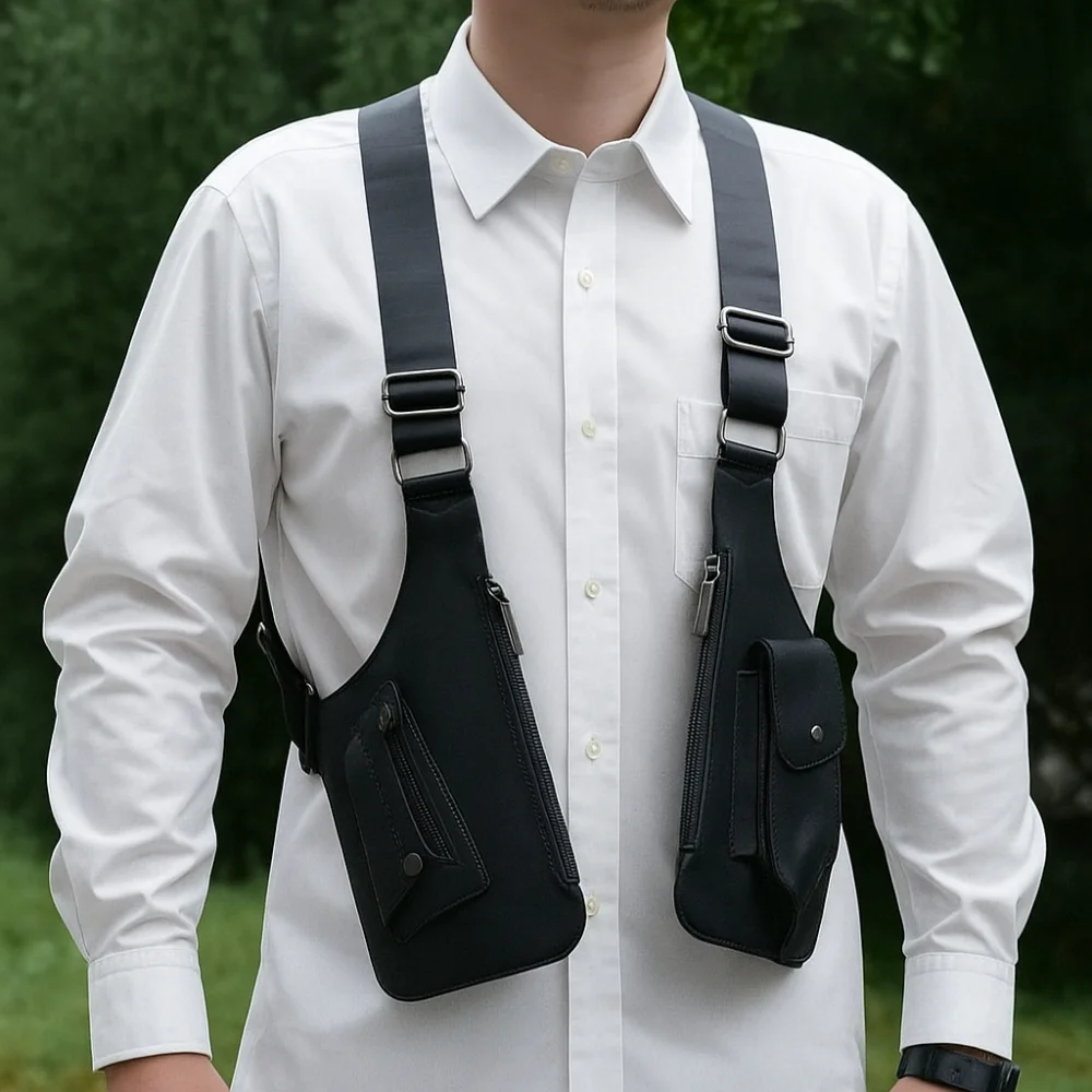 

Anti-Theft Underarm Strap Wallet Pocket Vintage Hidden Pocket Shoulder Harness Bag Oxford Cloth Portable Double Shoulder Pouch