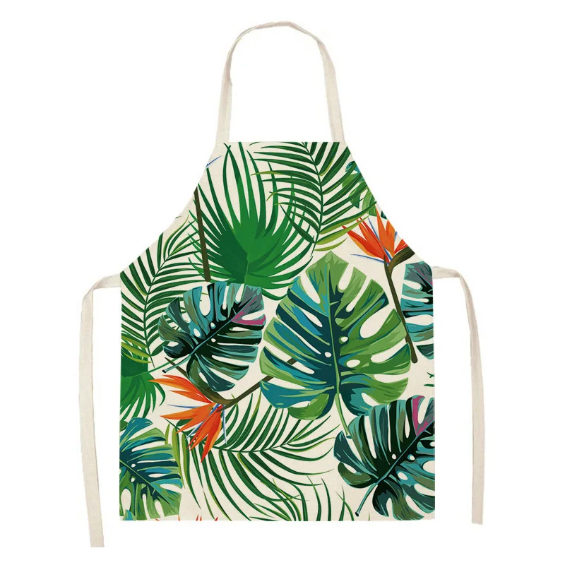 1 piece plant leaf print apron kitchen cooking baking apron home cleaning accessories unisex 68x55cm