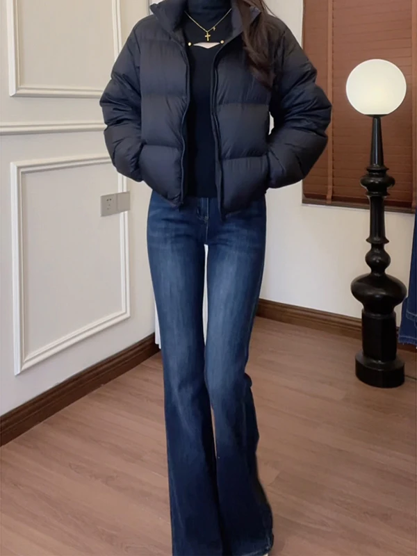 Thickened Fleece Women's Bootcut Jeans High Waist Retro Style Warm Loose Fit Non-Matching Leggings for Autumn Winter