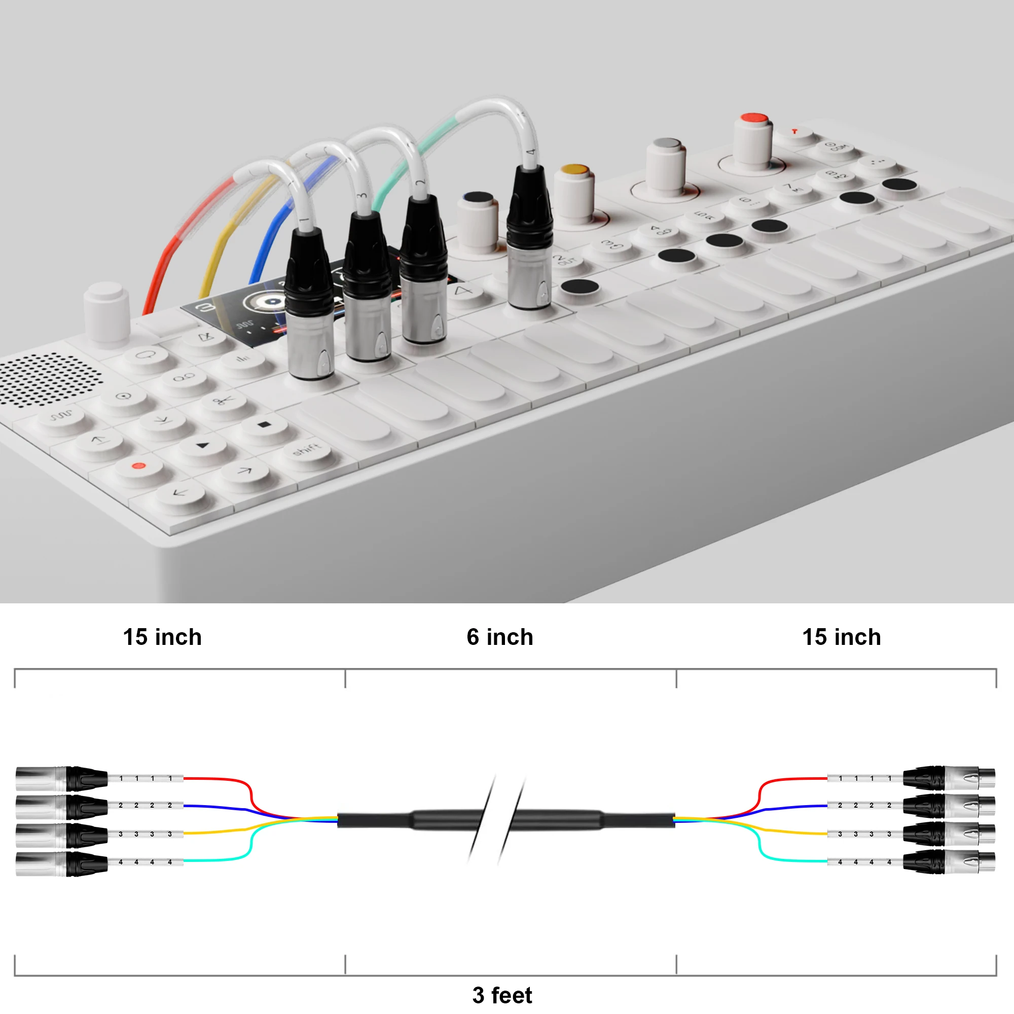 Kabel węża XLR męski na XLR żeński, 4-kanałowy ekranowany kabel audio do profesjonalnej sceny, studia i na żywo — zdjęcie produktu 3