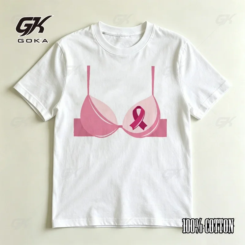 Breast Cancer Awareness Pink Bra Silhouette Graphic T Shirt Women Fashion Support Campaign Print Empowering Health Tops
