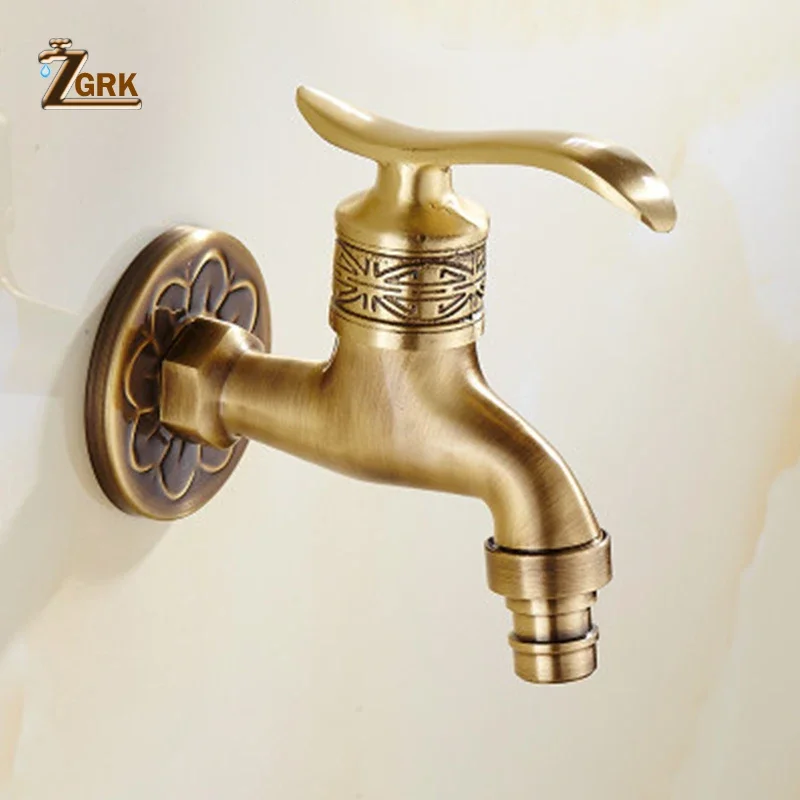 Zgrk torneira de parede de bronze, torneira decorativa antiga de luxo para jardim e ambientes externos, para máquina de lavar roupa