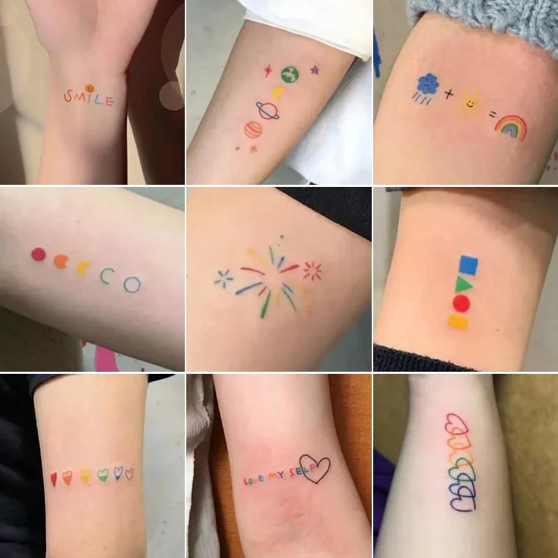 30pcs Korean Ins Hyunya Tattoo Sticker Kawaii Cute Cartoon Line Finger Bracelet Colorful Smiling Face Neck Foot Tattoo Sticker