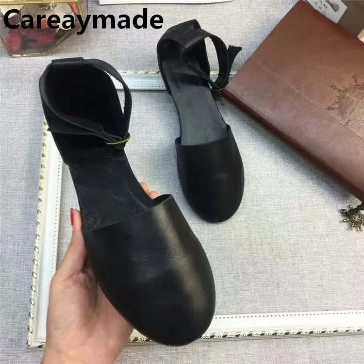 Careaymade-Genuine Leather Pure handmade women\'s sandals comfortable Soft cowhide retro art casual flat round  women\'s shoes