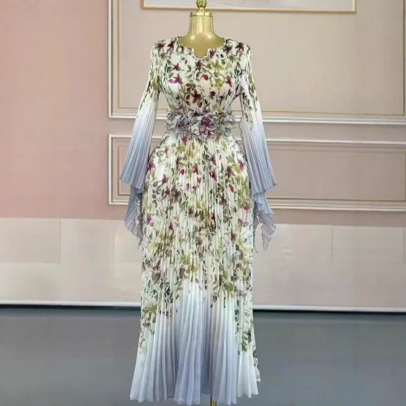 مياكي أفريقيا فستان أنيق المرأة خريف جديد مزاجه الفاخرة الخصر موضة تنورة طويلة أوروبا أمريكا فساتين الحفلات المسائية