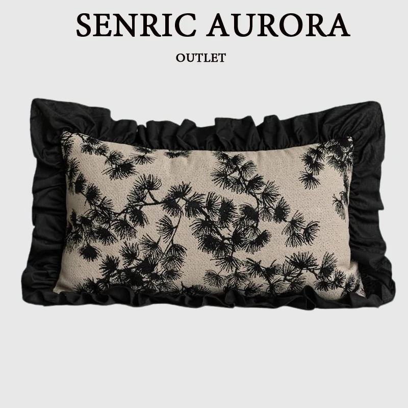 

Luxury Cushion Cover Chinese Style Hidden Pine Black Fungus Edge Waist Pillow Case 30x50cm For Home Hotel Sofa Bed