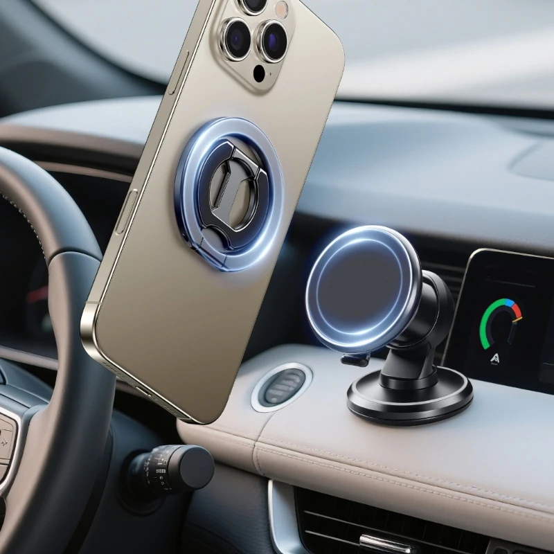 

Магнитный держатель для телефона с двойным обручем, вращающееся основание, противоскользящая складная подставка для телефона,