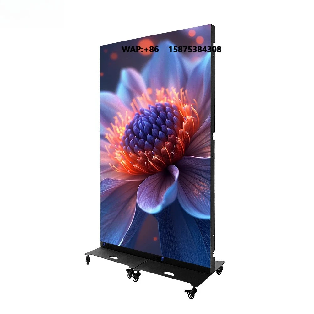 Plug And Play Freestanding LED Advertising Screen On Wheels Movable LED Poster Panel For Retail Shop