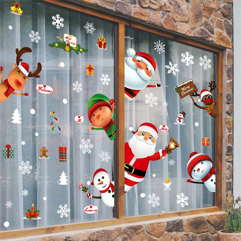 4/6pcs Window Stickers Cartoon Merry Christmas Santa Claus Xmas Tree Glass Decal Christmas Decorations for Home 2024 New Year