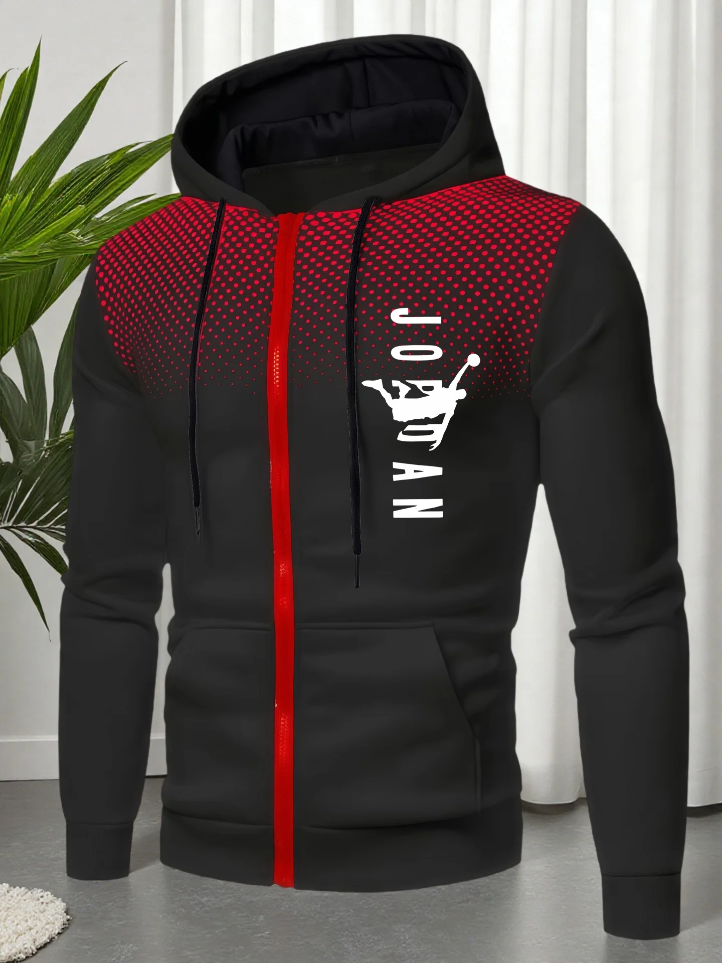 Men's Fleece Hoodies Long Sleeve Sweatshirts for Men Zipper Hooded Mens Fashion Color Blocking Sweatshirt Slim Fit Jacket Coat