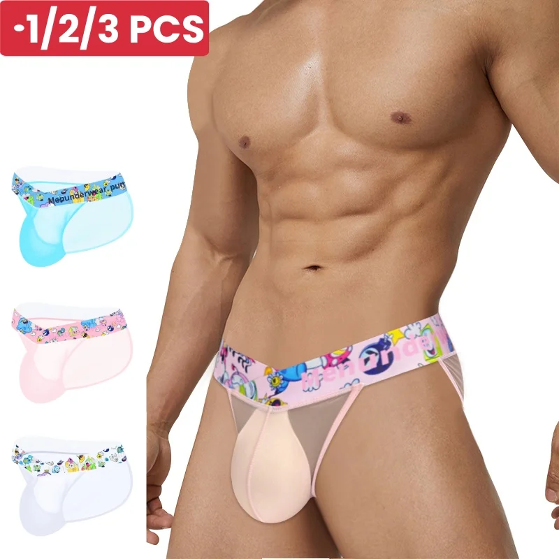 

MP Transparent Men's Sexy Briefs Breathable Mesh Men Bikini Underpants Mens Underwear Cute Cartoon Gays Man Panties Briefs