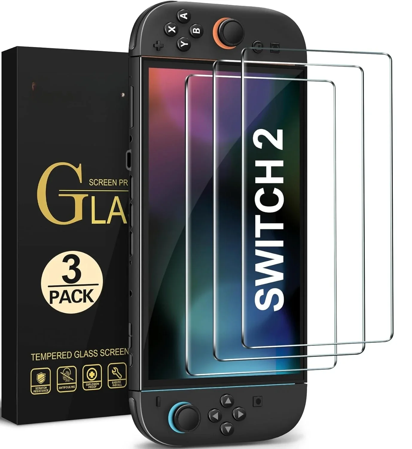 3 Stück Displayschutzfolie aus gehärtetem Glas Nintendo Switch 2 Modell 2025 Anti-Kratz-Displayschutzfolie Nintendo Switch 2 7,9 Zoll