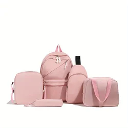 5pcs Set Back To School Large Capcity Nylon Solid Color Backpack&Handbag&Pencil Case Casual Fashion Backpack For School