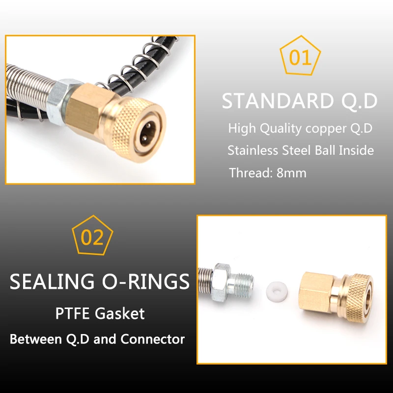50cm longo de alta pressão pneumática bomba ar reenchimento mangueira de náilon m10x1 rosca com rosca m10x1 desconexão rápida 40mpa 6000psi