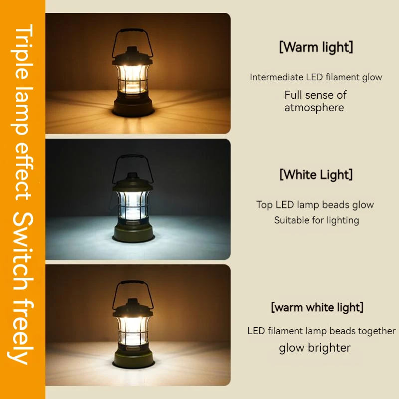 Retro Lamp Portable Camping Lantern USB Recharge Camping Tent Travel Light Vintage Outdoor Lighting Camping Equipment Flashlight