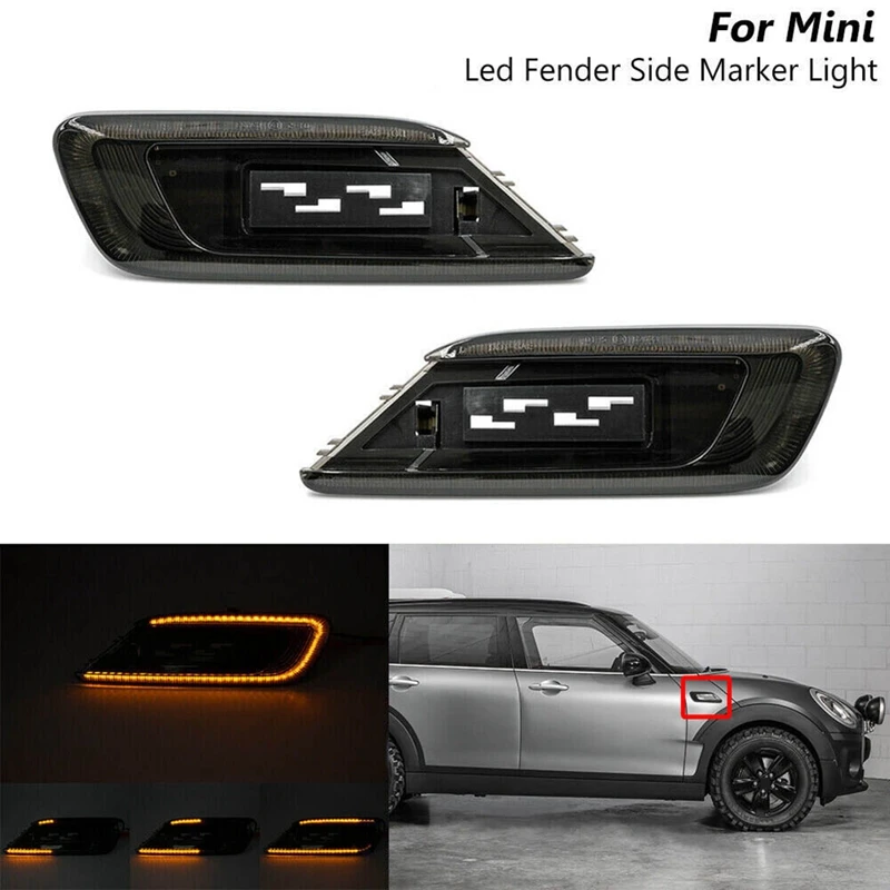 Luz LED de posición lateral dinámica, lámpara de señal de giro para Mini Cooper F54 Clubman 16-23 63137358469,63137358470, negro ahumado