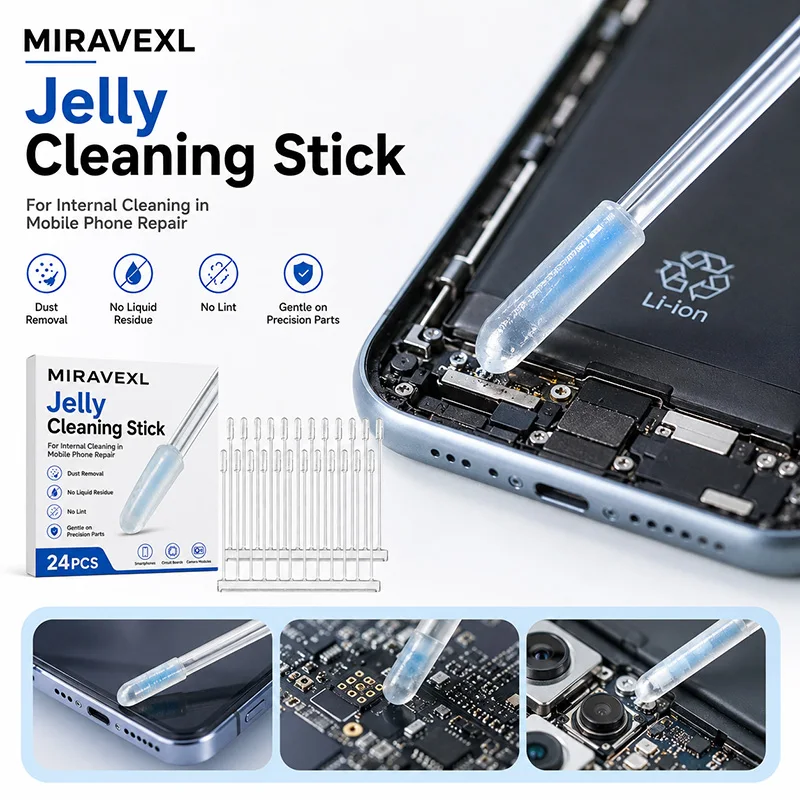 MIRAVEXL Precision Jelly Cleaning Swabs 24pcs, Lint-Free Dust Removal for Phone Repair, Circuit Board, PCB & Camera Cleaning