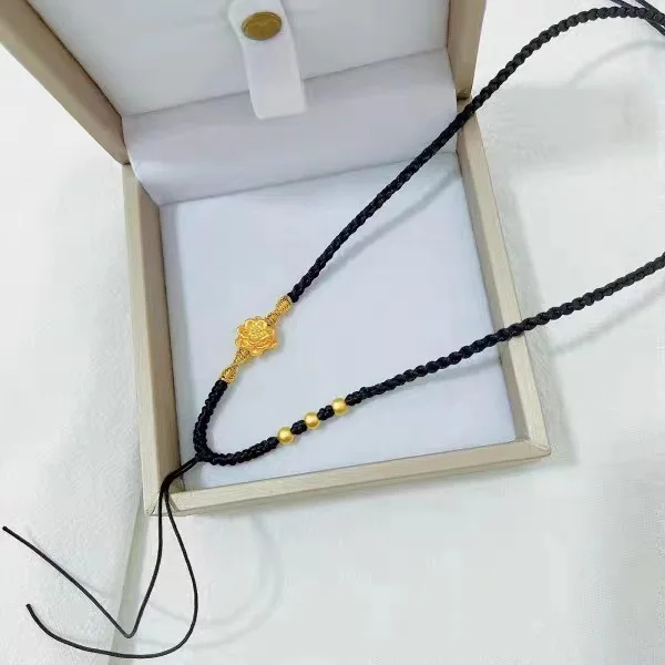 

AU999 24K Gold Lotus Woven Necklace | Hollow - carved petals, pearl - accented, intricate weave, classic & charming