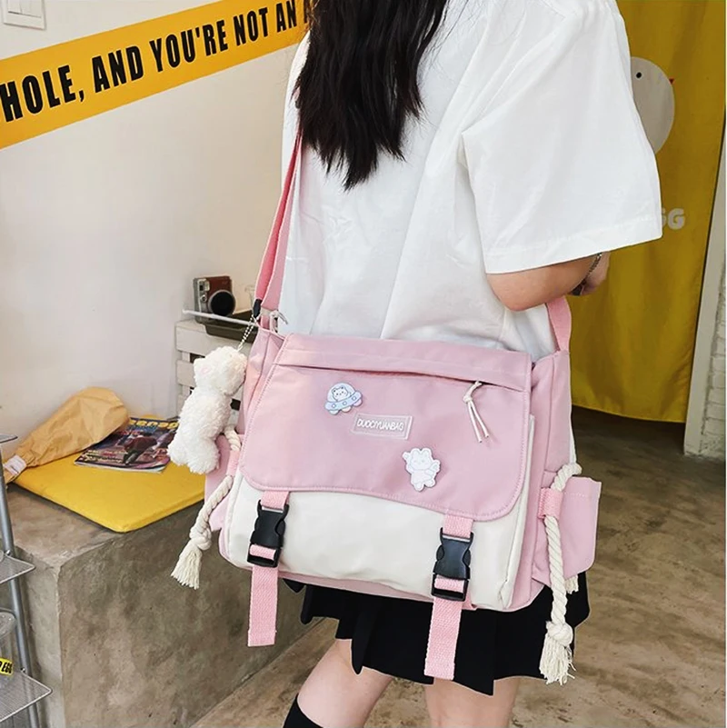 Fashion Canvas Messenger Bag Handbags Woman Harajuku Shoulder Bag Student Large Capacity for Girls Boy Crossbody Bag School Bag