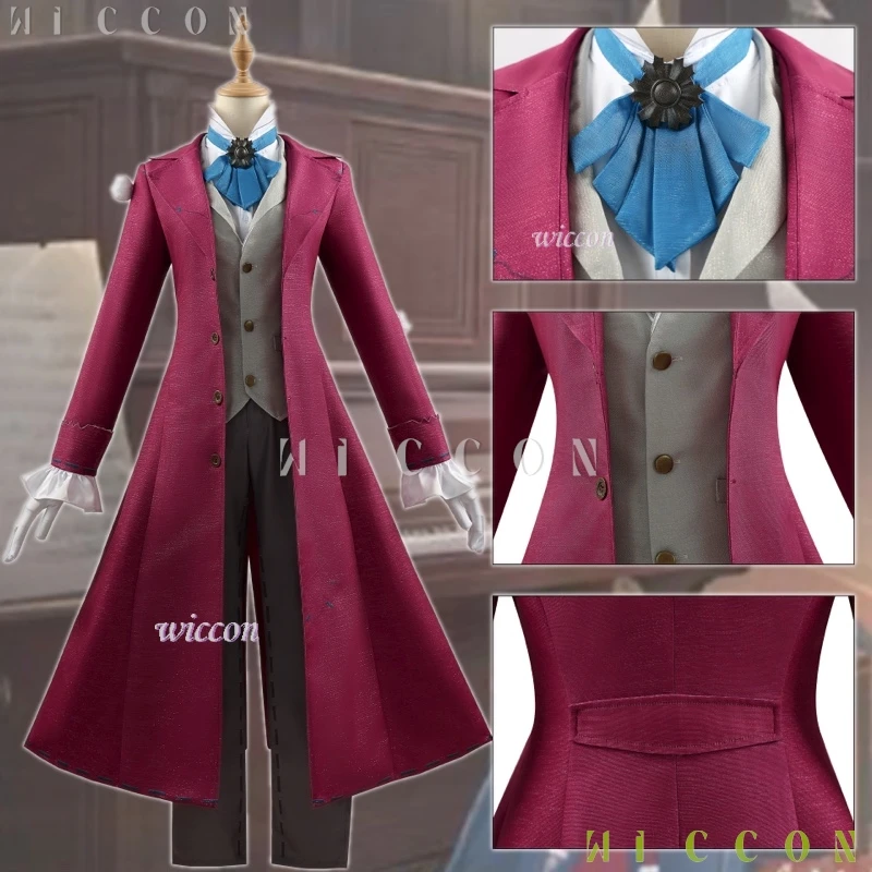 

Identity V Game One Character Survivor Composer Frederick Kreiburg With White Hair Coat Red Blue Cosplay Costume Game Full Suit