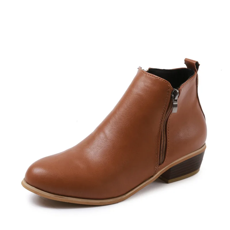 

Spring Women Ankle Boots Square Mid Heel Zip Shoes Woman Pointed Toe Shoes Female Classic Blue Autumn Boots Plus Size