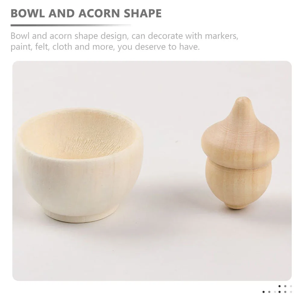 10 مجموعات من الأطباق الخشبية Acorns DIY لوازم الرسم للأطفال التعليمية الحرفية ديكور لم تنته الملحقات الخشبية لوازم خشبية ذاتية الصنع