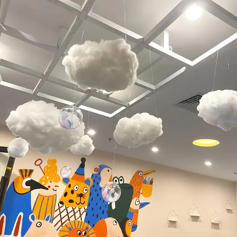 3 قطع من ديكورات السحابة، مشهد سحابي صناعي معلق لحفلات الزفاف، زينة معلقة على سقف غرفة المعيشة وغرفة النوم، خلفية البث المباشر، دعائم ترتيب مشهد السحابة البيضاء، ديكورات معلقة لنافذة عيد الميلاد #5